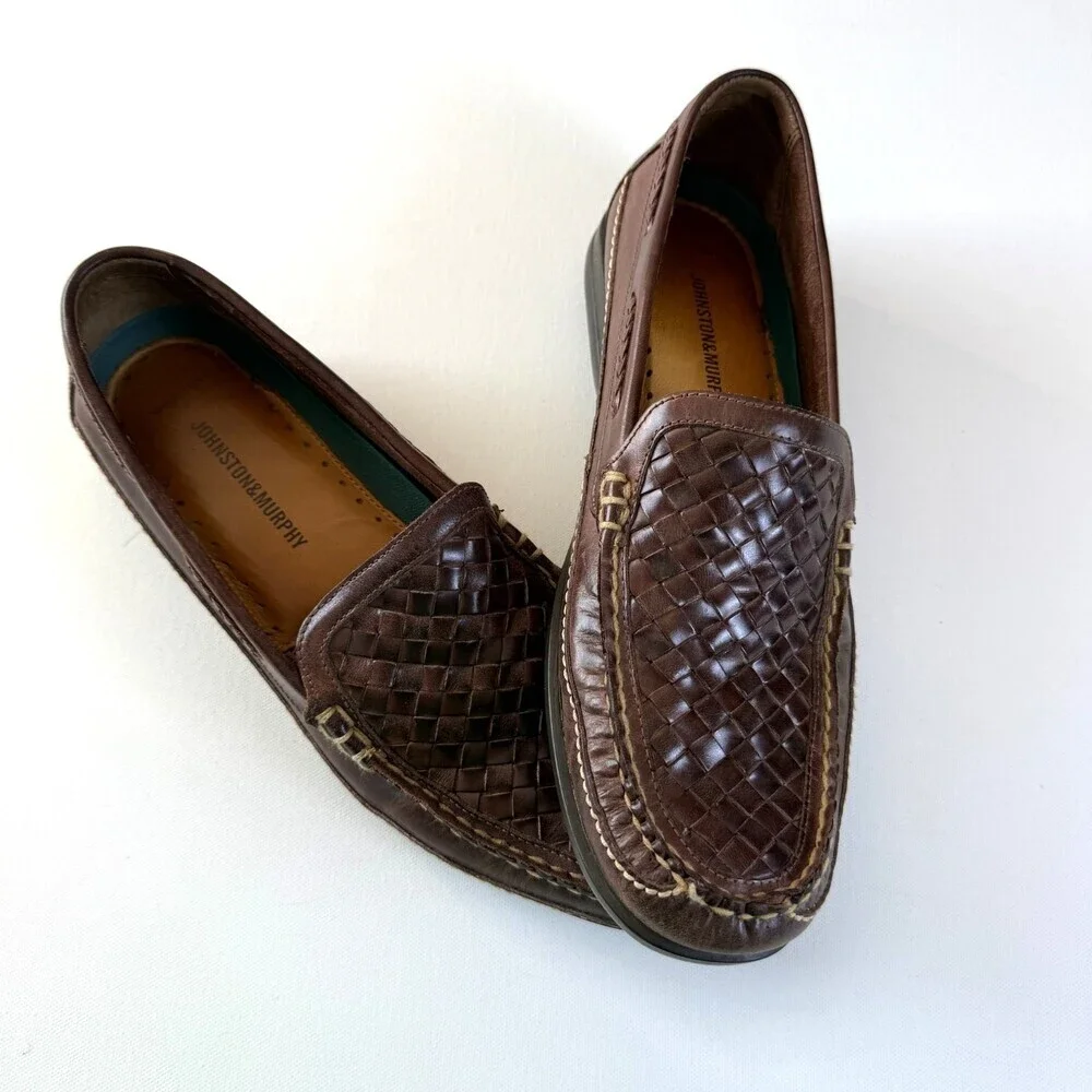 Johnston & Murphy Woven Leather Loafers, Men's Sz 11.5 Brown J&M Flex Sole NWOT